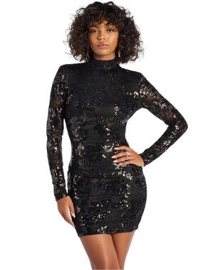 NEW Open-Back Black Sequin Lace Mini Dress Homecoming Windsor Colette Size XS